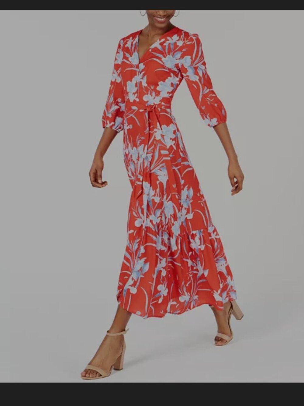 Bar III Floral Wrap Maxi Dress Red Blue Watercolor Island Print Full Length
